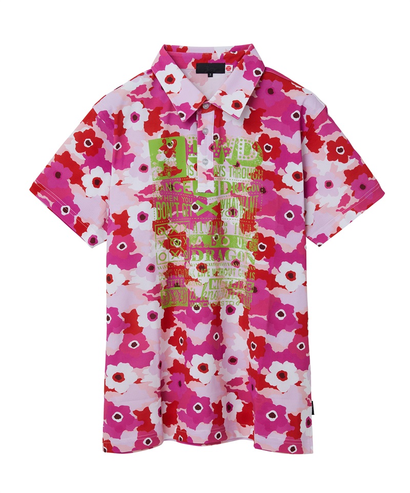 Various patternプリントシャツ衿ポロ(PINK-M)