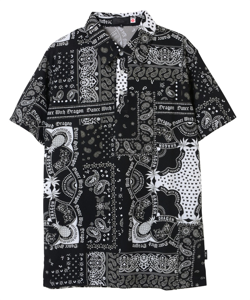 バンダナプリントシャツ衿ポロ(BLACK-M)