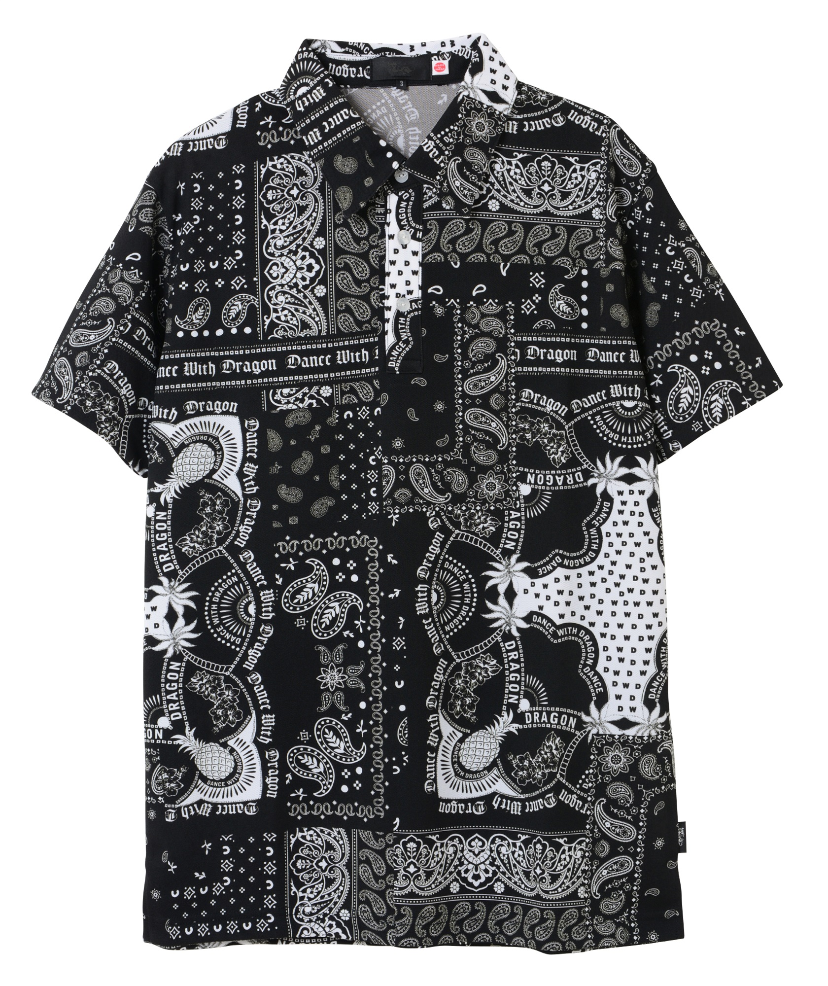 バンダナプリントシャツ衿ポロ(BLACK-M)