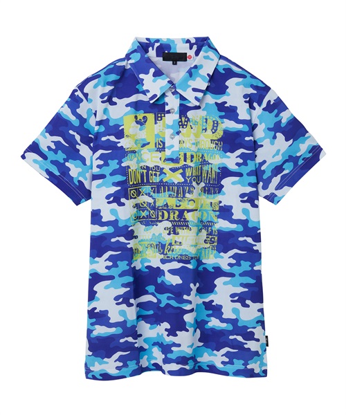 Various patternプリントシャツ衿ポロ(BLUE-M)