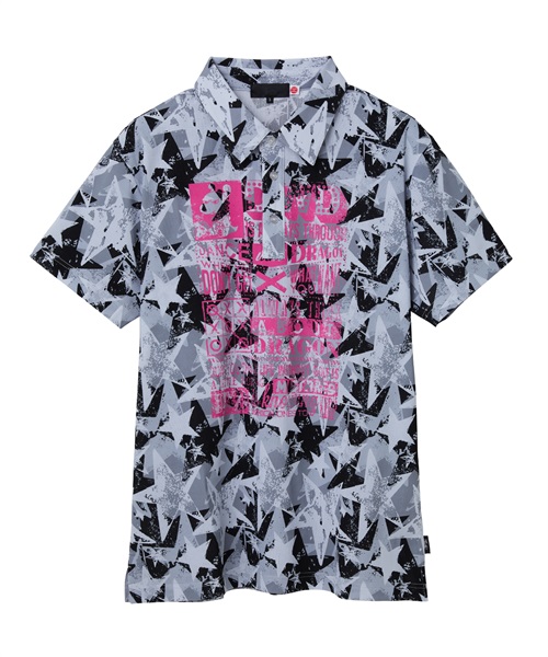 Various patternプリントシャツ衿ポロ(BLACK-M)