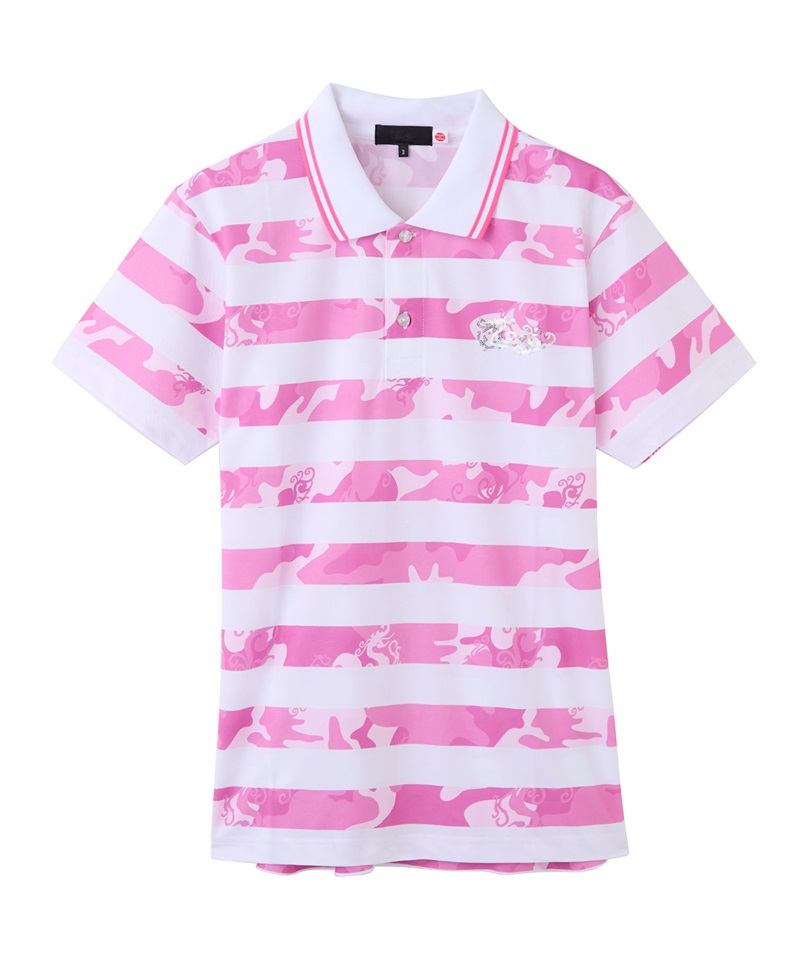 迷彩エンボスボーダープリントポロ(PINK-M)
