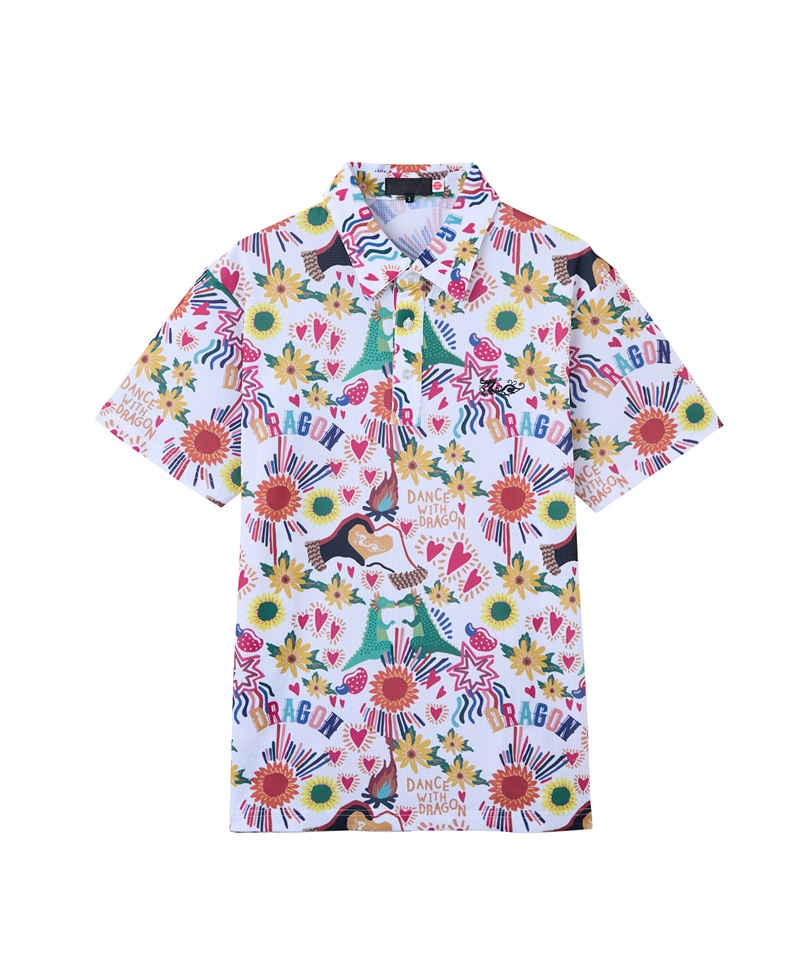 LOVE FLOWERシャツ襟ポロ(WHITE-M)