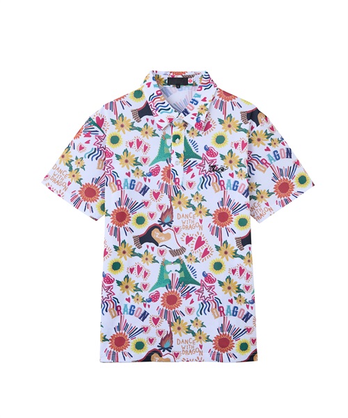 LOVE FLOWERシャツ襟ポロ(WHITE-M)