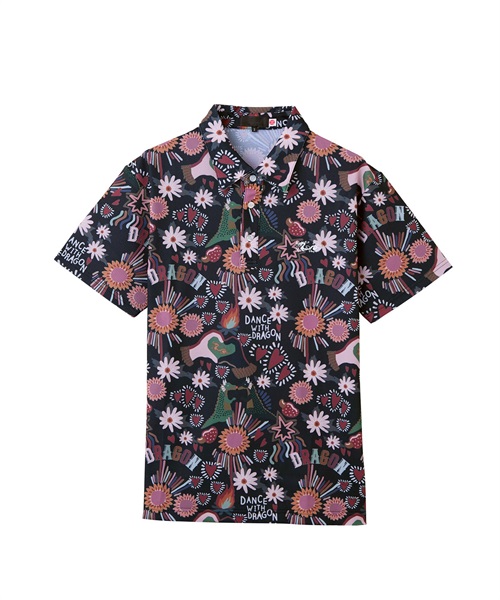 LOVE FLOWERシャツ襟ポロ(BLACK-M)