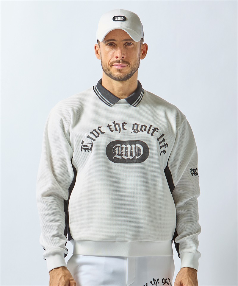 ストレッチワッフルトレーナー(WHITE-M)