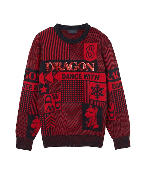 バイカラーブロックジャガードセーター(RED-M)