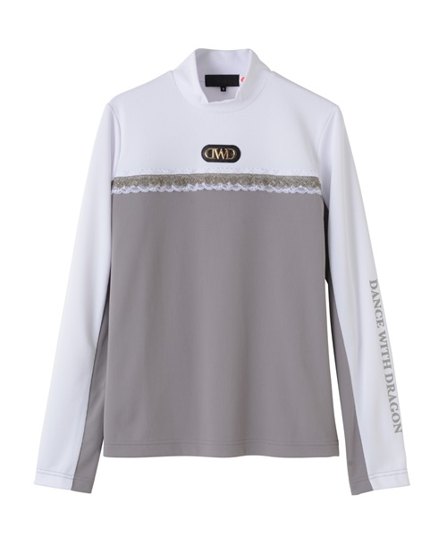 TBピンメッシュ長袖モックシャツ(WHITE GRAY-M)