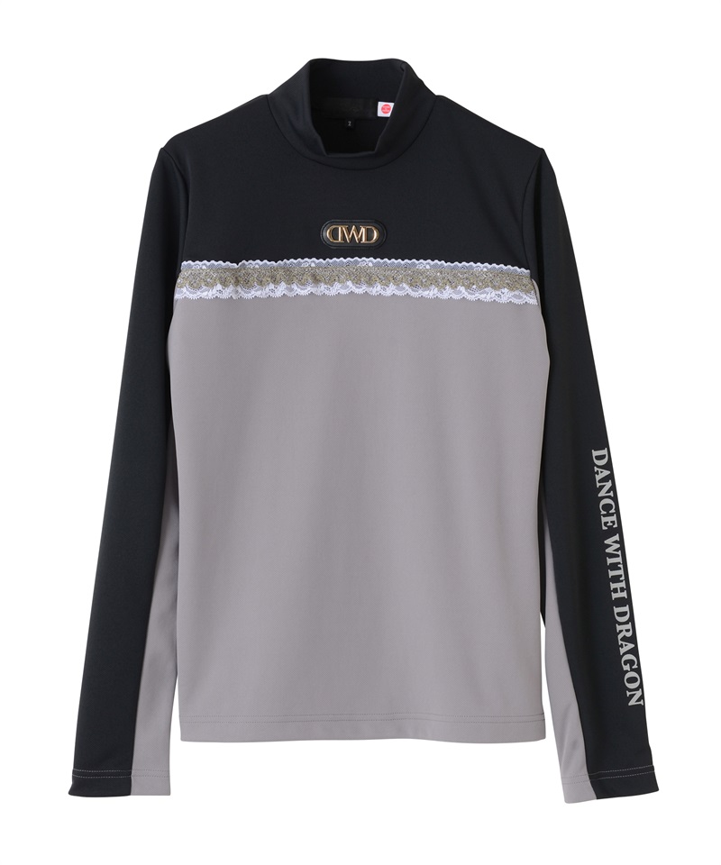 TBピンメッシュ長袖モックシャツ(BLACK GRAY-M)