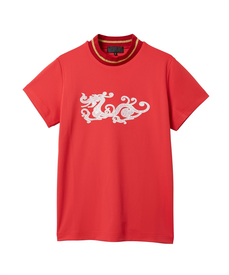 COCOTY半袖モックネック(RED-M)