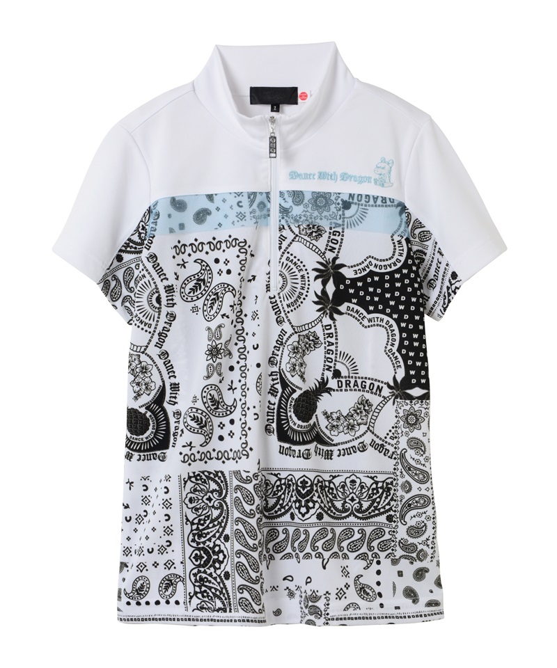 バンダナプリント半袖ZIPシャツ(WHITE-M)