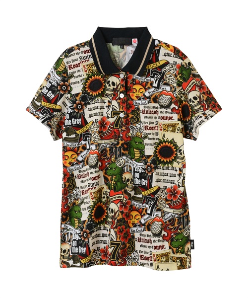 フラワーMIXプリント半袖ポロ(BROWN-M)