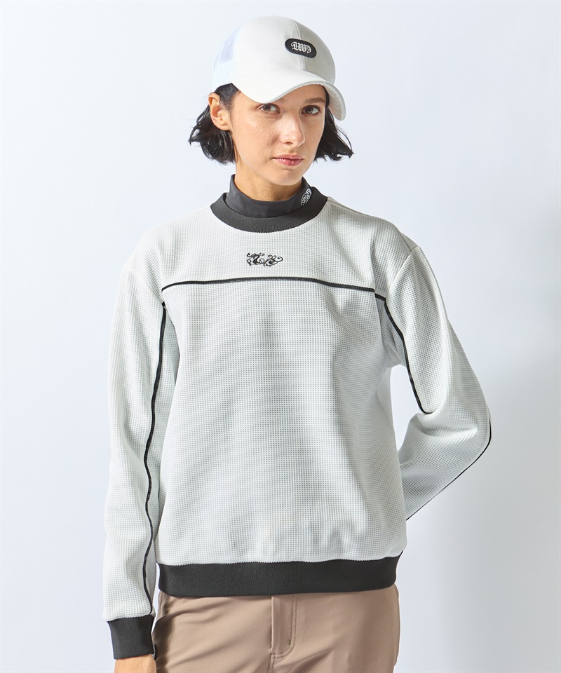 ストレッチワッフルトレーナー(WHITE-M)