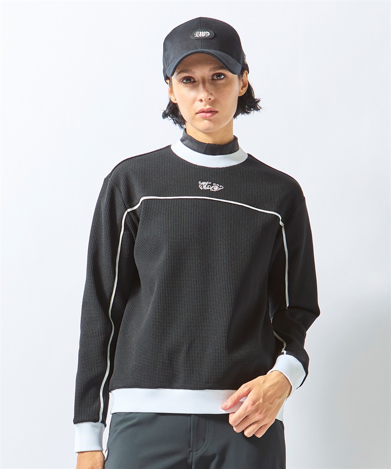 ストレッチワッフルトレーナー(BLACK-M)