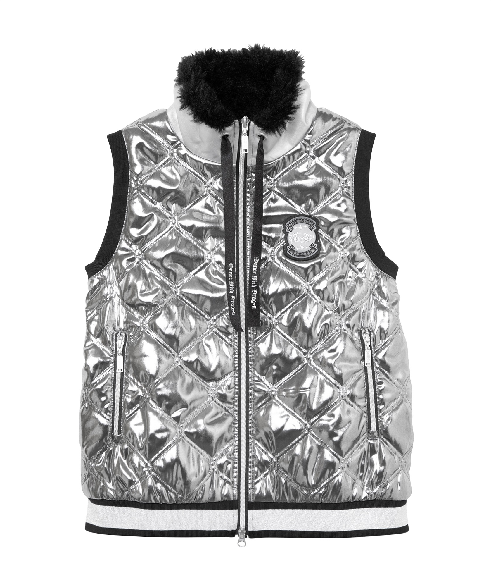 メタリックタフタキルティングベスト(DK SILVER-M)