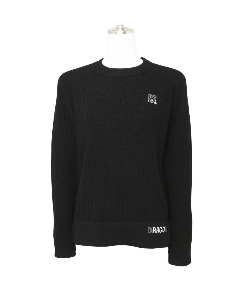 ワッフルクルーニット(BLACK-M)
