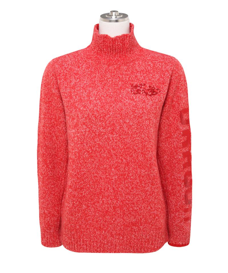 Sロゴインターシャハイネックセーター(RED-M)