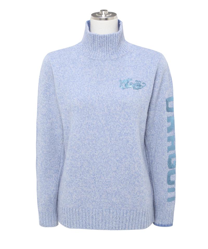 Sロゴインターシャハイネックセーター(BLUE-M)