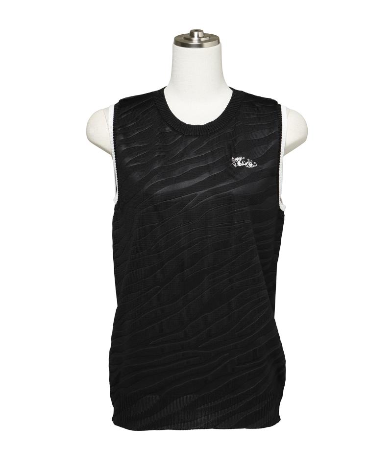 オーバーエンボスニットベスト(BLACK-M)