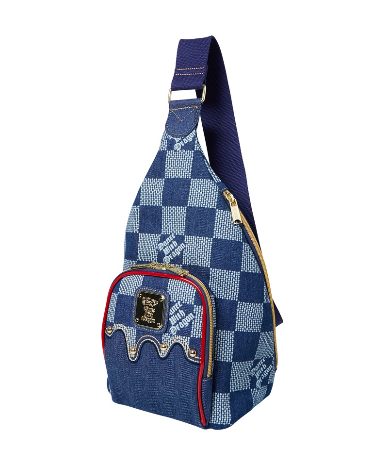 デニムDOTチェックボディバッグ