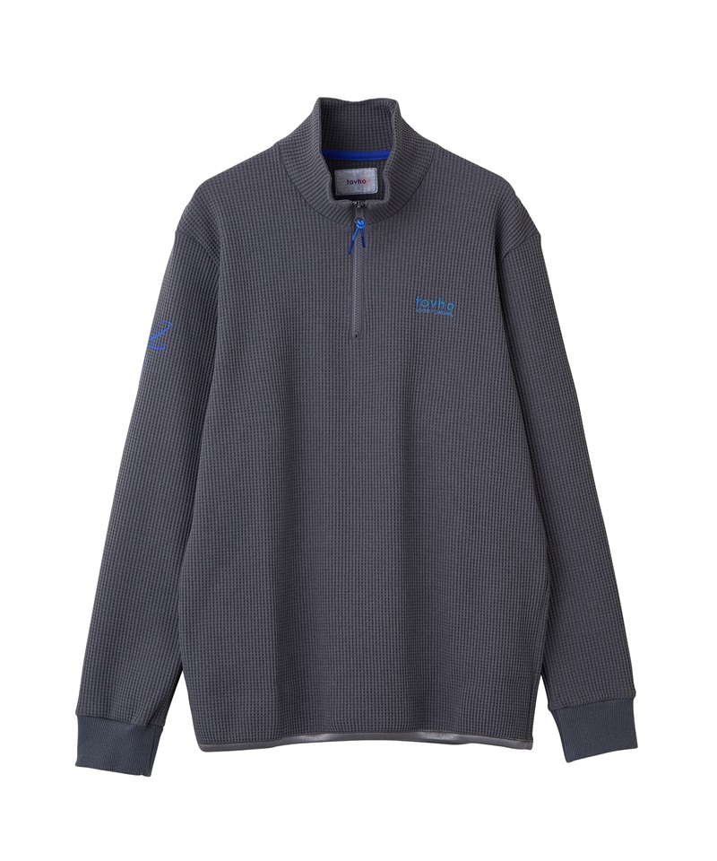 【tovho】ワッフルジップシャツ(GRAY-M)