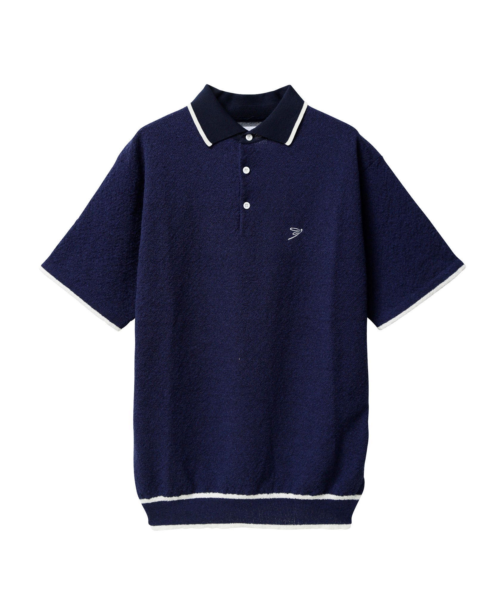 【tovho】ブークレ風ニットポロ(NAVY-M)