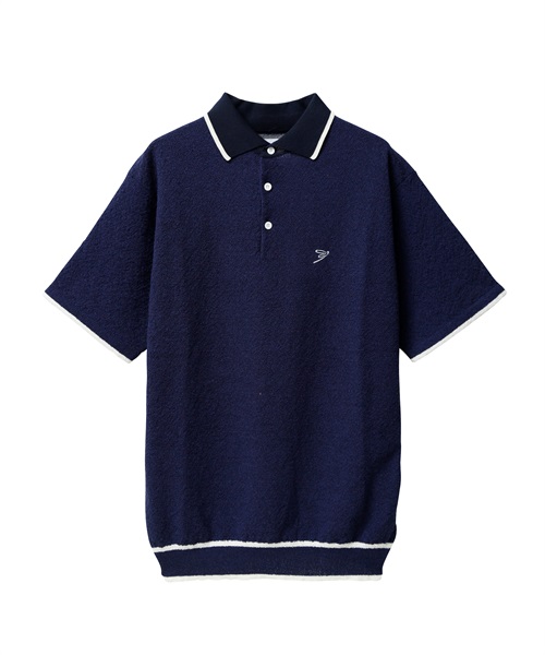 【tovho】ブークレ風ニットポロ(NAVY-M)