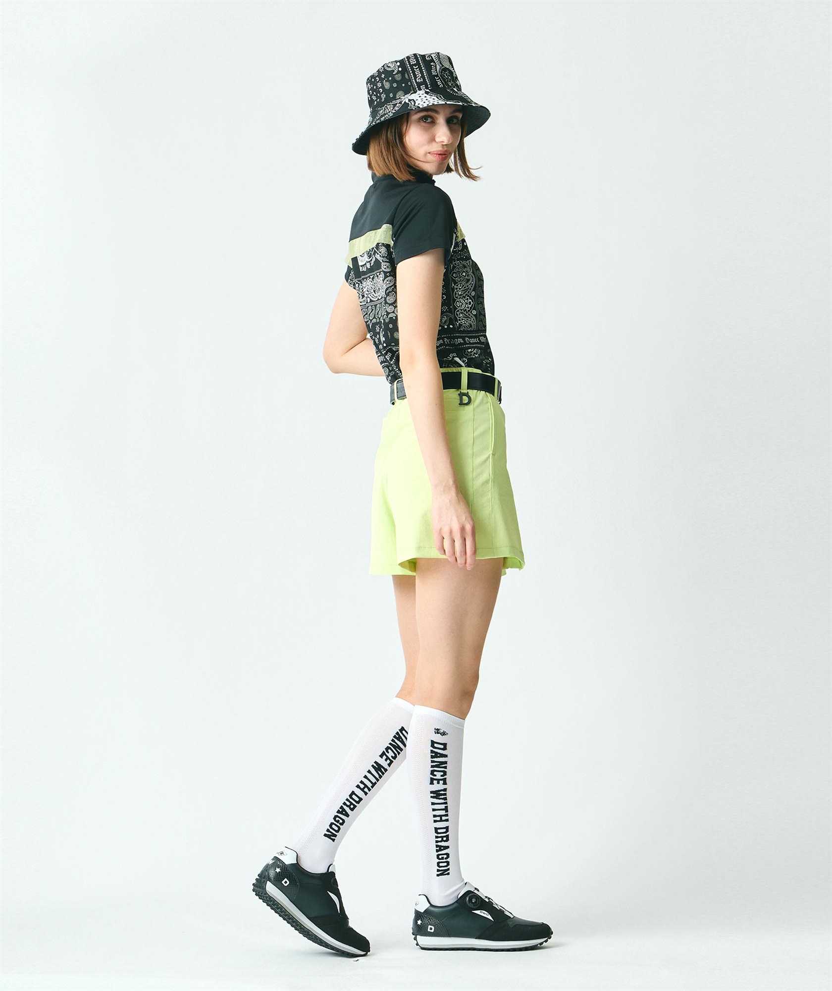 ダンスウィズドラゴン キュロットスカート 黒×白 ロゴ ストレッチ